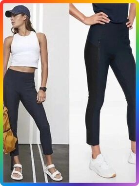 Athleta Stellar Crop Perforated Trousers SIZE S Navy Black Workout Pants